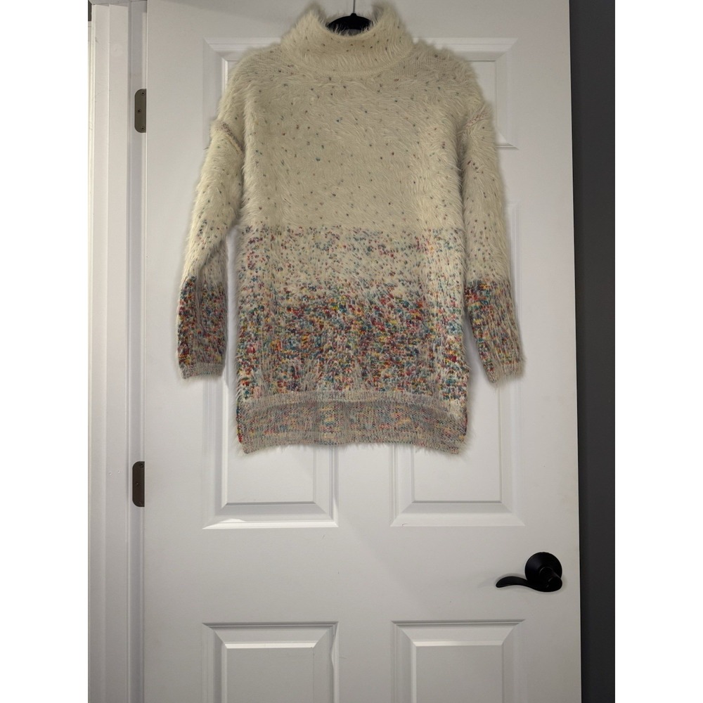 Gabriella James Mock Neck Sweater Small Cream W Multicolor